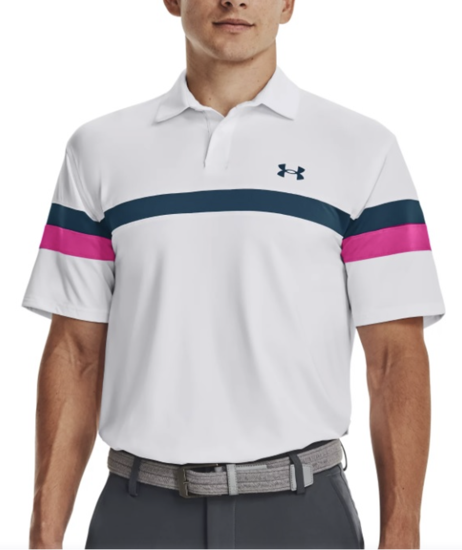 Under Armour | 1377379-100 | Blocked Polo | White / Rebel Pink / Static